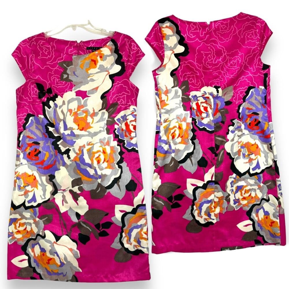 Pink Floral Sheath Dress 6 Cap Sleeve Business Casual Maximalist Dopamine - Picture 10 of 12